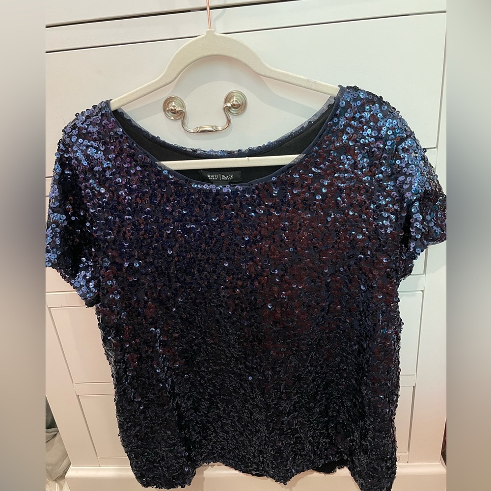 Blue sequin top by White House Black Market. Size XL. Only worn once for NYE.